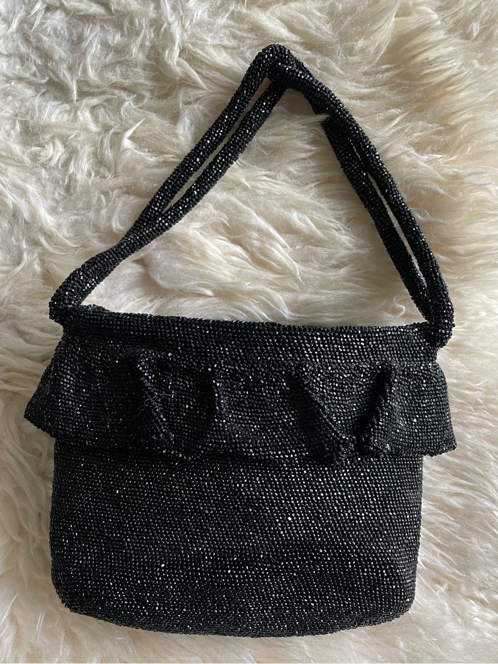 Vintage Black Beaded Evening Shoulder Bag -